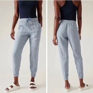 Athleta Retreat Linen Jogger Pants, Chambray Blue, size 12